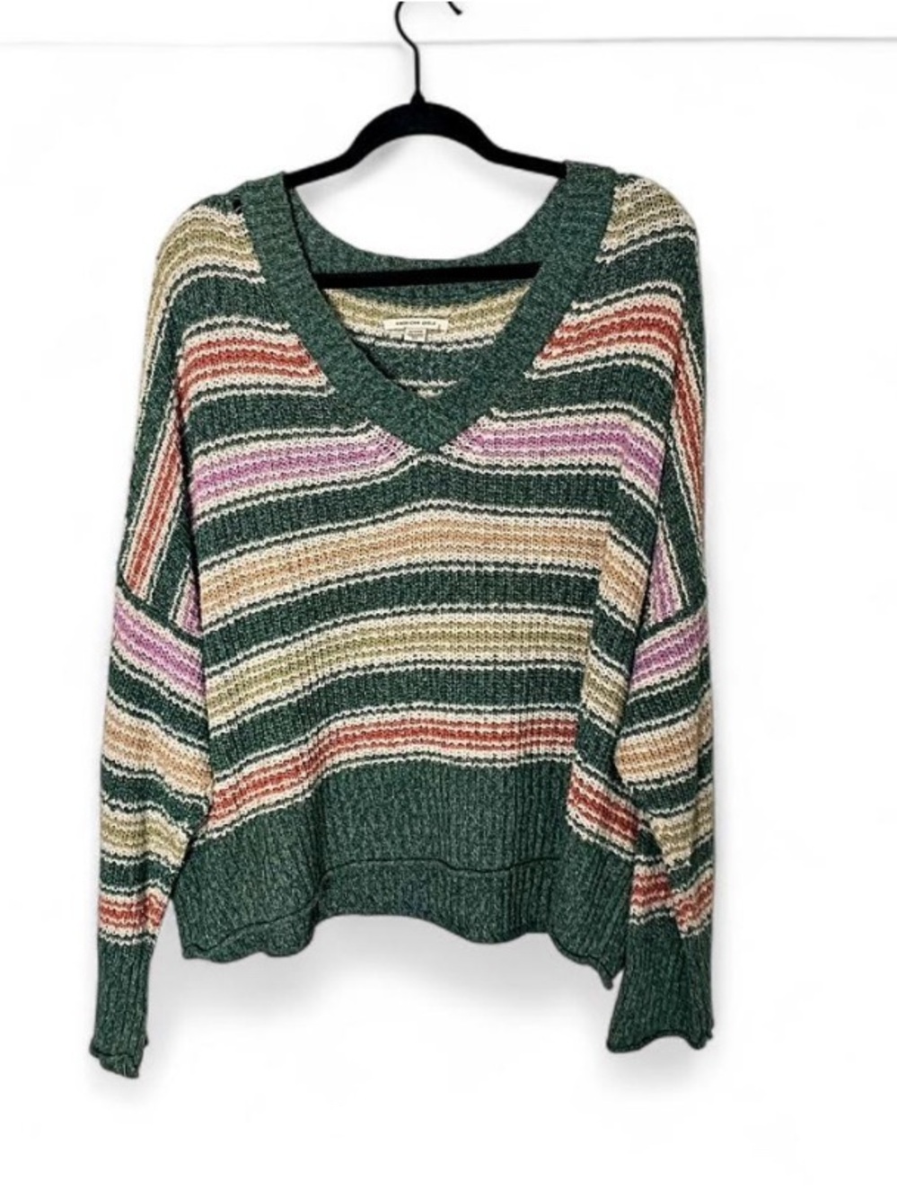 ✨ American Eagle Striped V-Neck Cropped Sweater ✨ XL